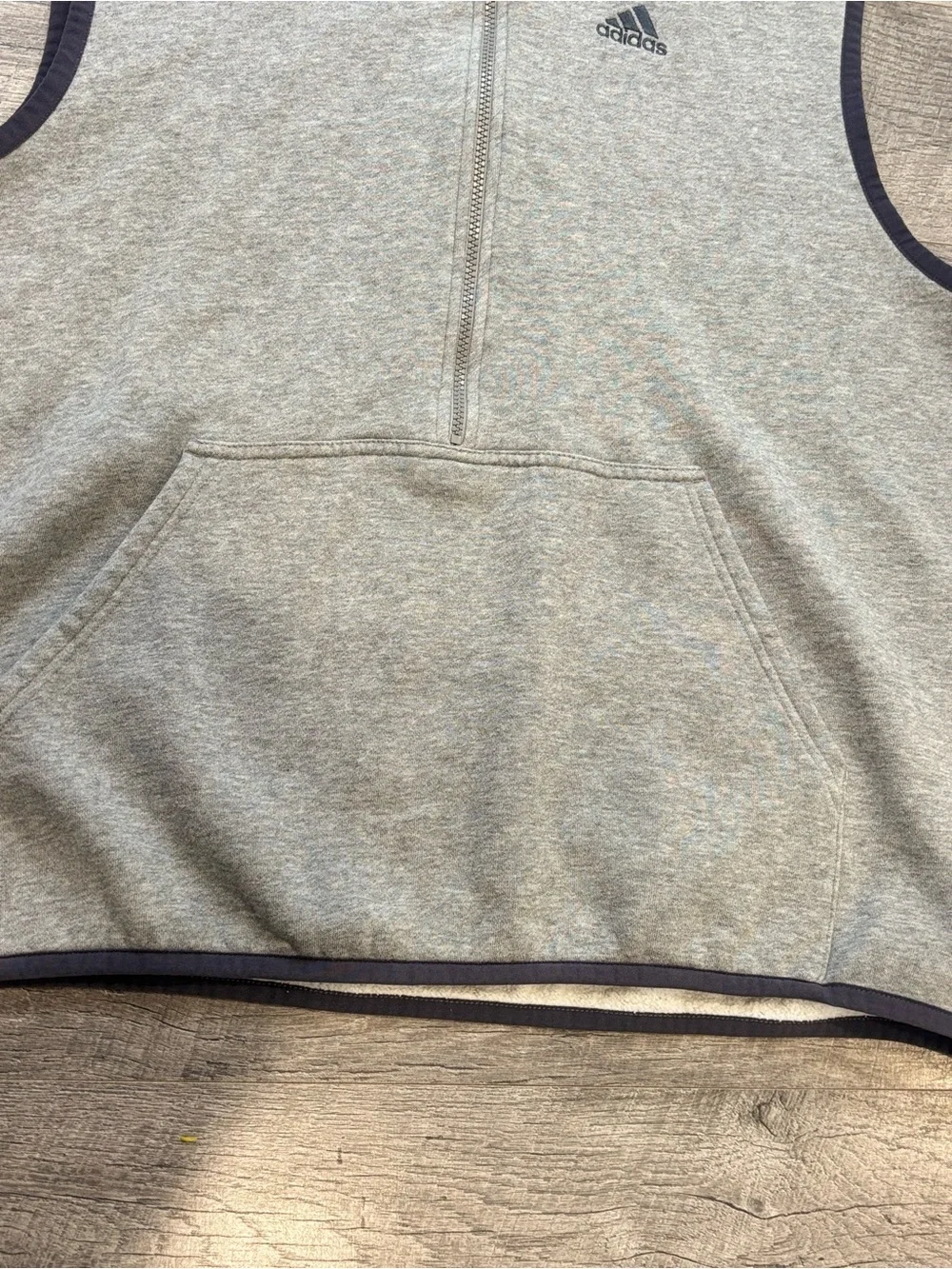 Vintage adidas Men's XL Gray Sleeveless Hoodie Zip Pullover Fleece Streetwear